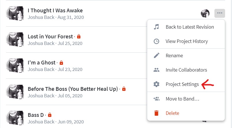 Bandlab Project List - Project Settings