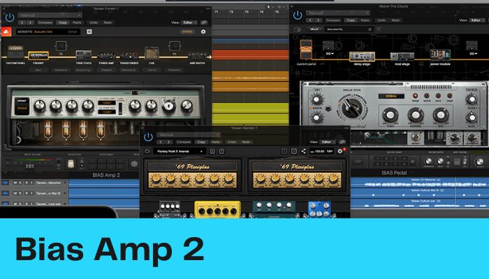 Screenshot of various elements of Bias AMP 2 - Virtual Guitar Amp Sim by Positive Grid