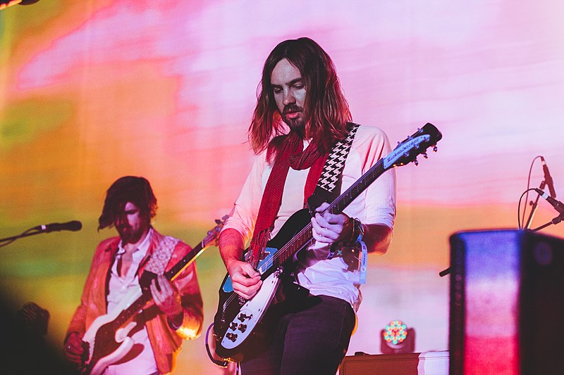 Kevin Parker and the bassist from Tame Impala performing live 