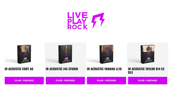Screenshot of LivePlayRock's website with acoustic IR packs