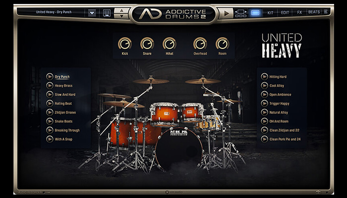 Screenshot showing Addictive Drums Interface