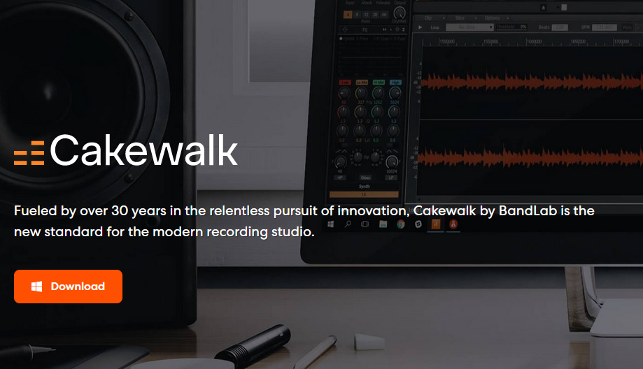 Screenshot from the Bandlab website showing Cakewalk information and download button.